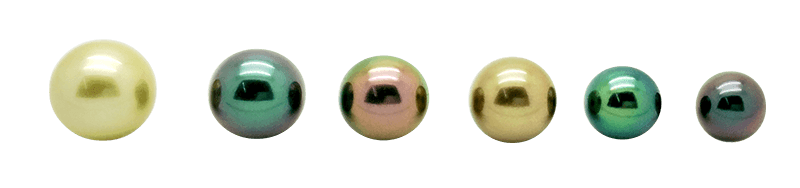 Tahitian pearls of different sizes and colors